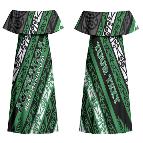 Personalised Aotearoa Ngati Maniapoto Family Matching Off Shoulder Maxi Dress and Hawaiian Shirt New Zealand Maori Tribal Fern Pattern