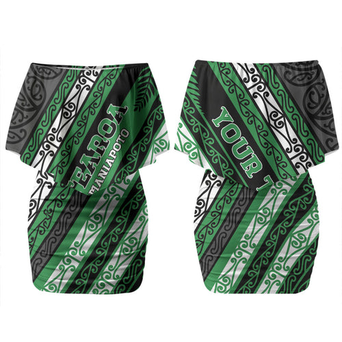 Personalised Aotearoa Ngati Maniapoto Family Matching Off Shoulder Short Dress and Hawaiian Shirt New Zealand Maori Tribal Fern Pattern
