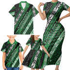 Personalised Aotearoa Ngati Maniapoto Family Matching Short Sleeve Bodycon Dress and Hawaiian Shirt New Zealand Maori Tribal Fern Pattern