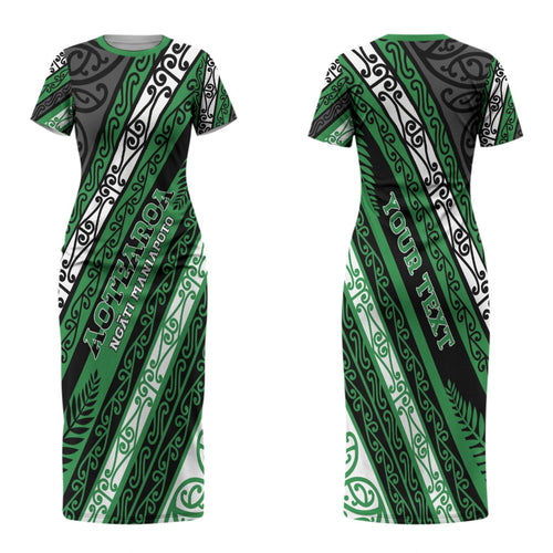 Personalised Aotearoa Ngati Maniapoto Family Matching Short Sleeve Bodycon Dress and Hawaiian Shirt New Zealand Maori Tribal Fern Pattern