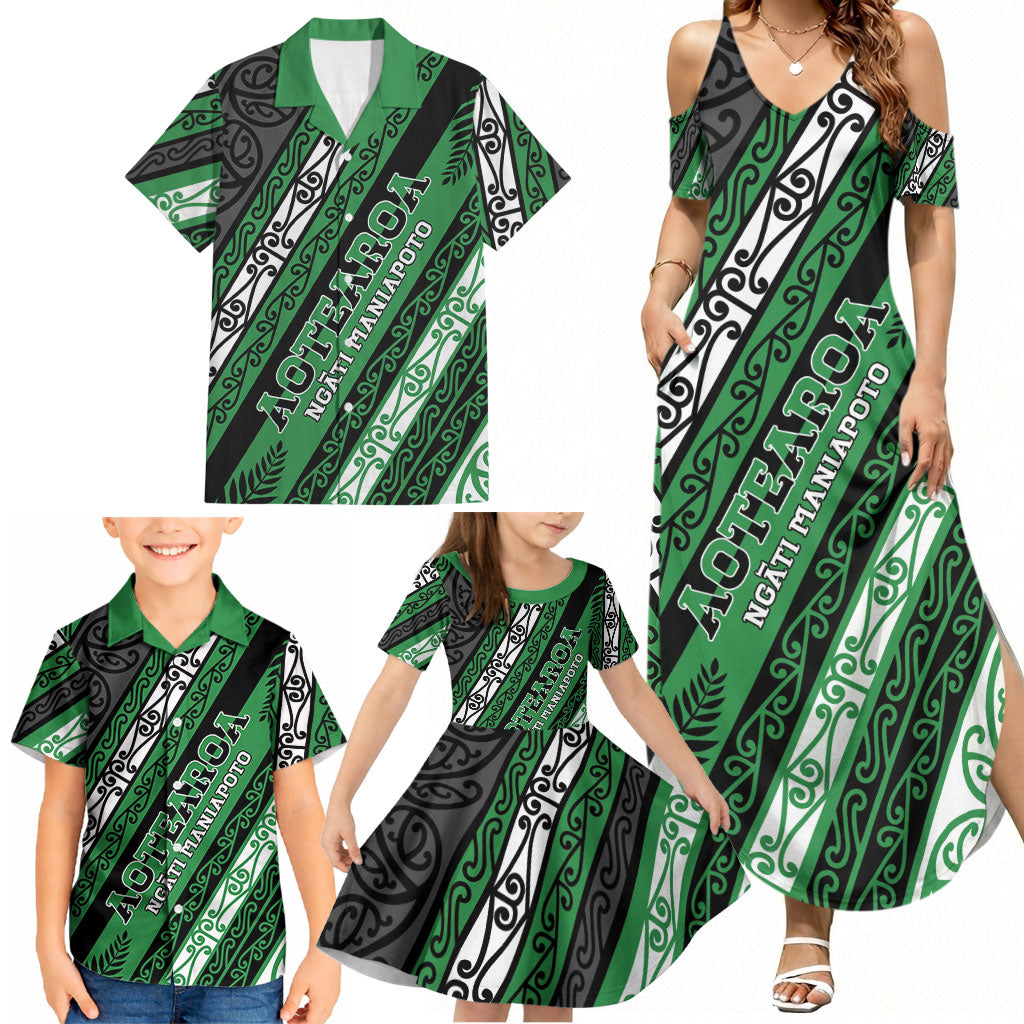 Personalised Aotearoa Ngati Maniapoto Family Matching Summer Maxi Dress and Hawaiian Shirt New Zealand Maori Tribal Fern Pattern