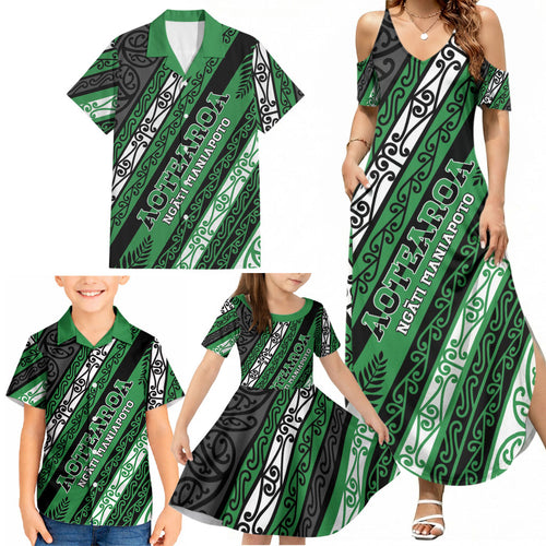 Personalised Aotearoa Ngati Maniapoto Family Matching Summer Maxi Dress and Hawaiian Shirt New Zealand Maori Tribal Fern Pattern