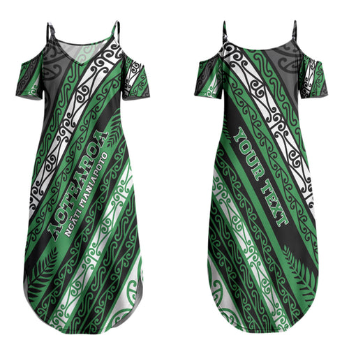 Personalised Aotearoa Ngati Maniapoto Family Matching Summer Maxi Dress and Hawaiian Shirt New Zealand Maori Tribal Fern Pattern