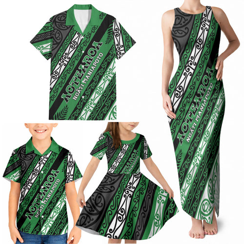 Personalised Aotearoa Ngati Maniapoto Family Matching Tank Maxi Dress and Hawaiian Shirt New Zealand Maori Tribal Fern Pattern