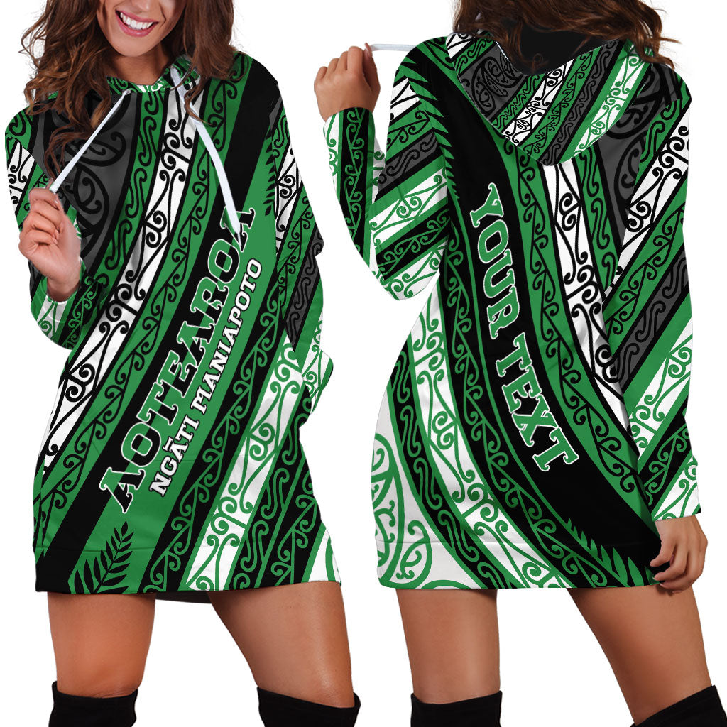 Personalised Aotearoa Ngati Maniapoto Hoodie Dress New Zealand Maori Tribal Fern Pattern
