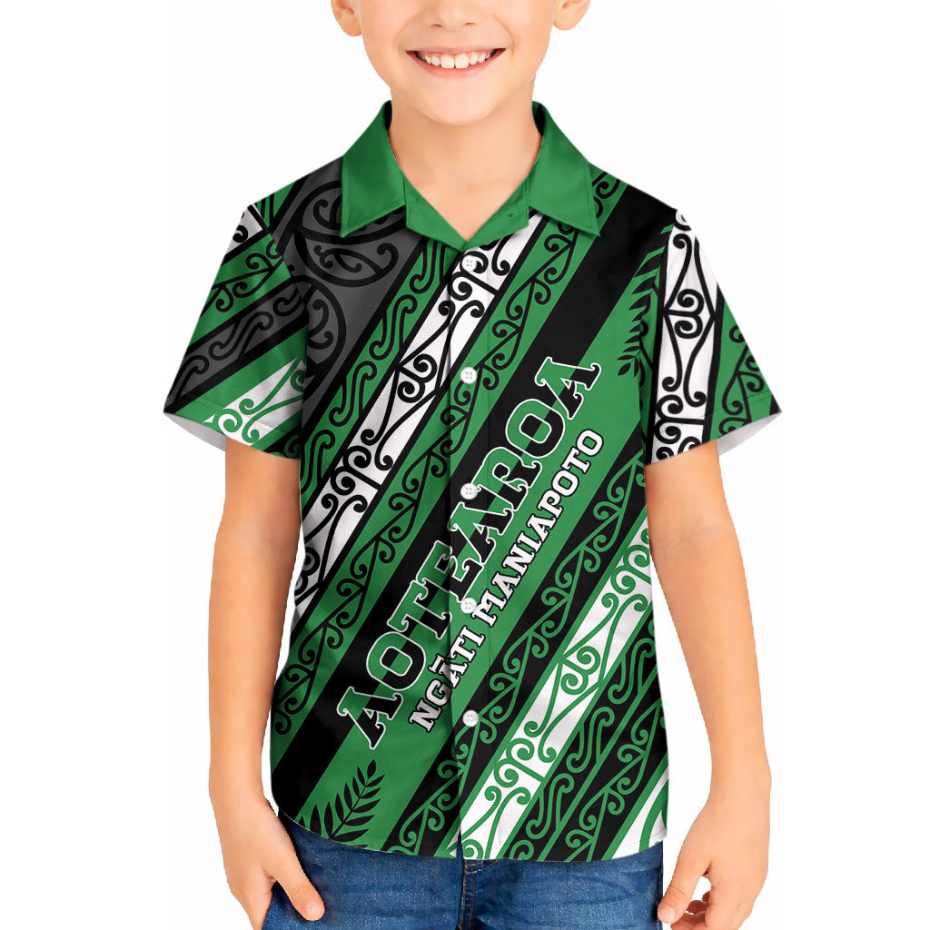 Personalised Aotearoa Ngati Maniapoto Kid Hawaiian Shirt New Zealand Maori Tribal Fern Pattern