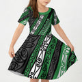 Personalised Aotearoa Ngati Maniapoto Kid Short Sleeve Dress New Zealand Maori Tribal Fern Pattern