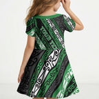 Personalised Aotearoa Ngati Maniapoto Kid Short Sleeve Dress New Zealand Maori Tribal Fern Pattern