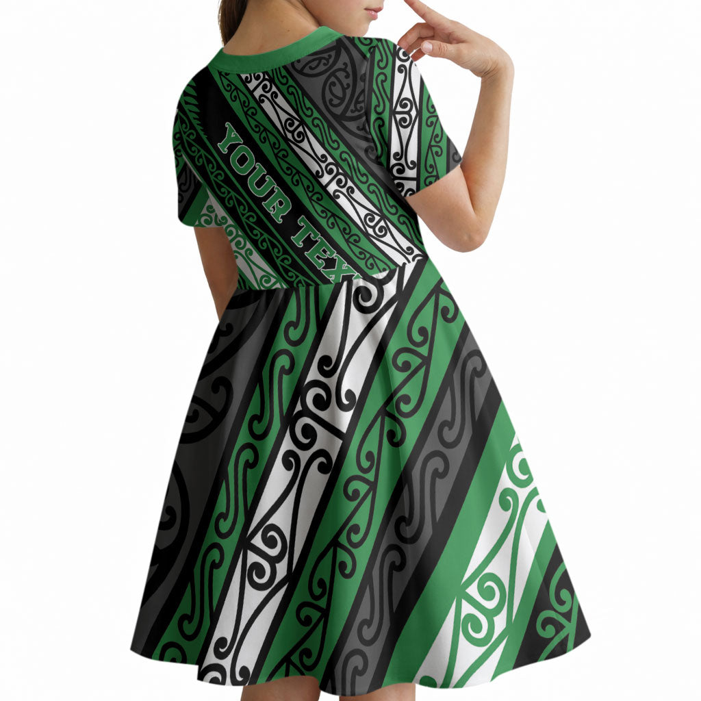 Personalised Aotearoa Ngati Maniapoto Kid Short Sleeve Dress New Zealand Maori Tribal Fern Pattern