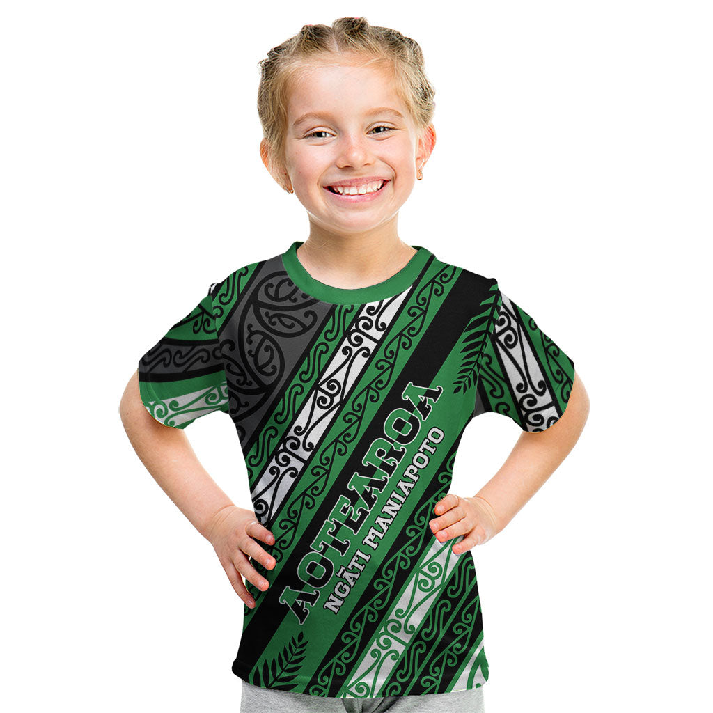 Personalised Aotearoa Ngati Maniapoto Kid T Shirt New Zealand Maori Tribal Fern Pattern