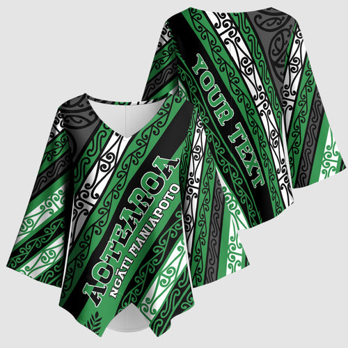 Personalised Aotearoa Ngati Maniapoto Kimono Sleeve Blouse New Zealand Maori Tribal Fern Pattern