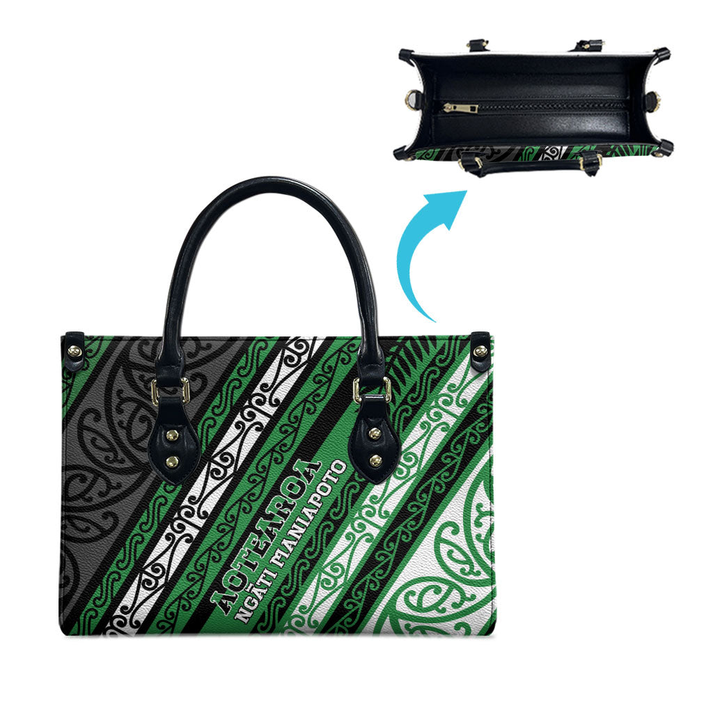 Aotearoa Ngati Maniapoto Leather Bag New Zealand Maori Tribal Fern Pattern