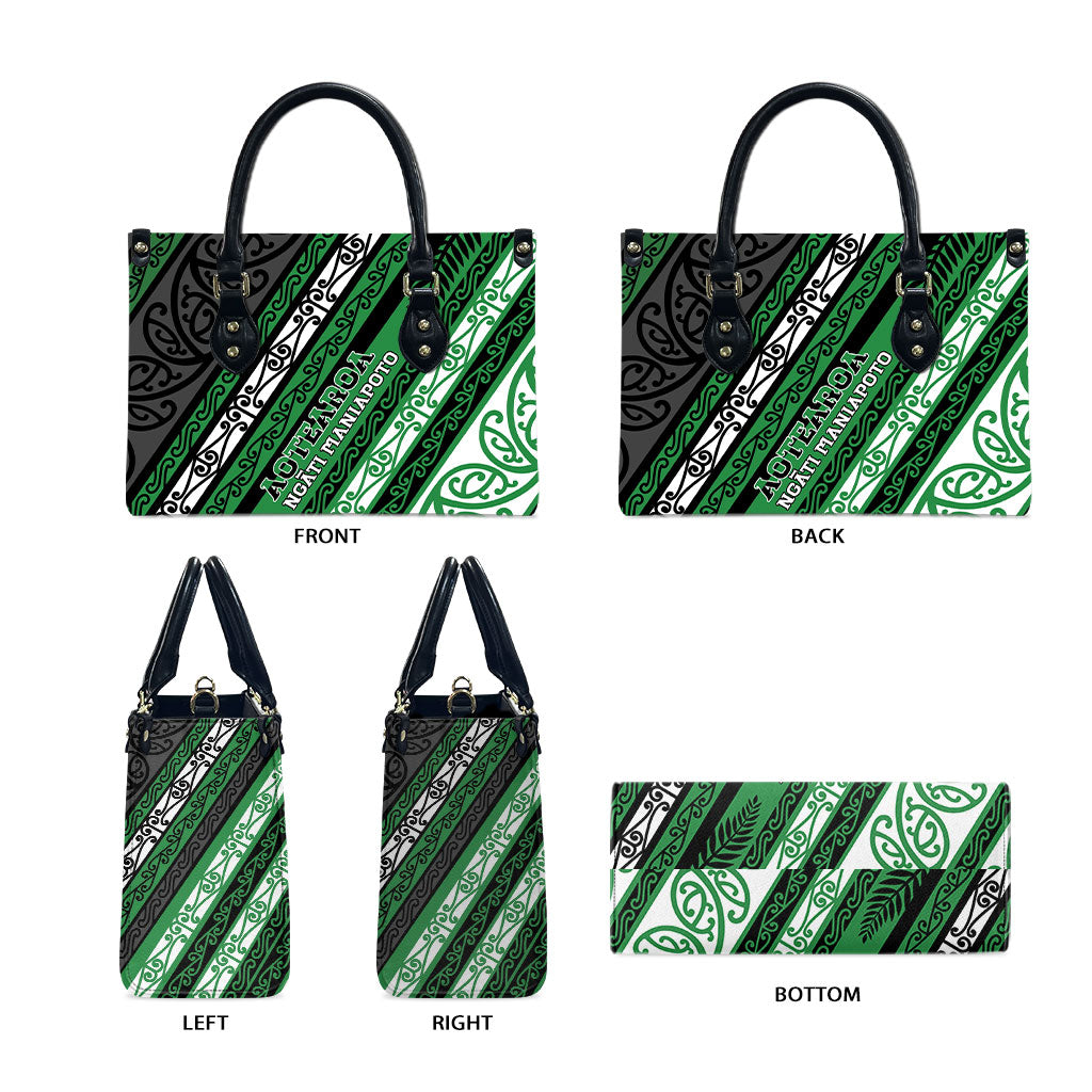 Aotearoa Ngati Maniapoto Leather Bag New Zealand Maori Tribal Fern Pattern