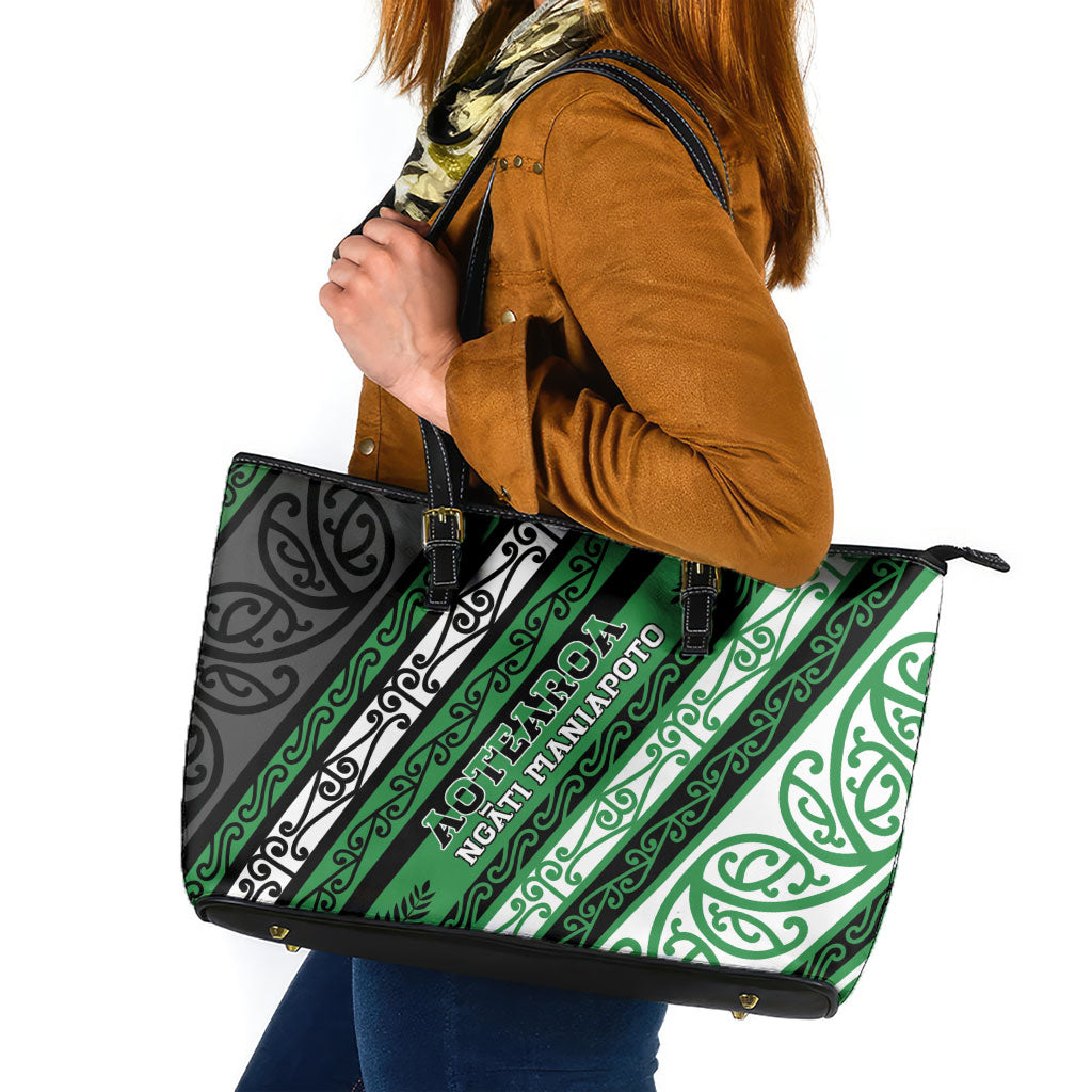 Aotearoa Ngati Maniapoto Leather Tote Bag New Zealand Maori Tribal Fern Pattern