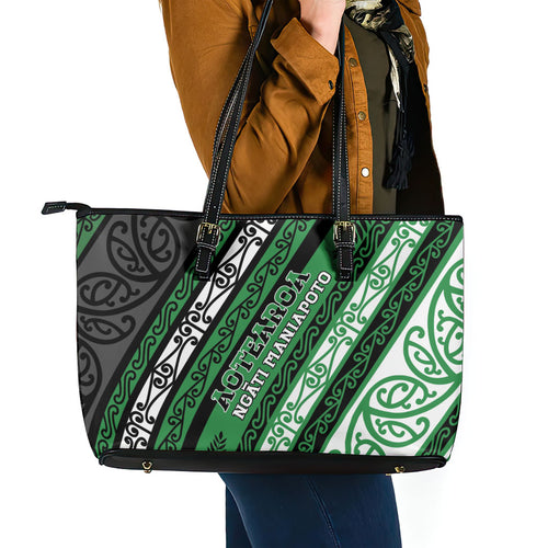 Aotearoa Ngati Maniapoto Leather Tote Bag New Zealand Maori Tribal Fern Pattern