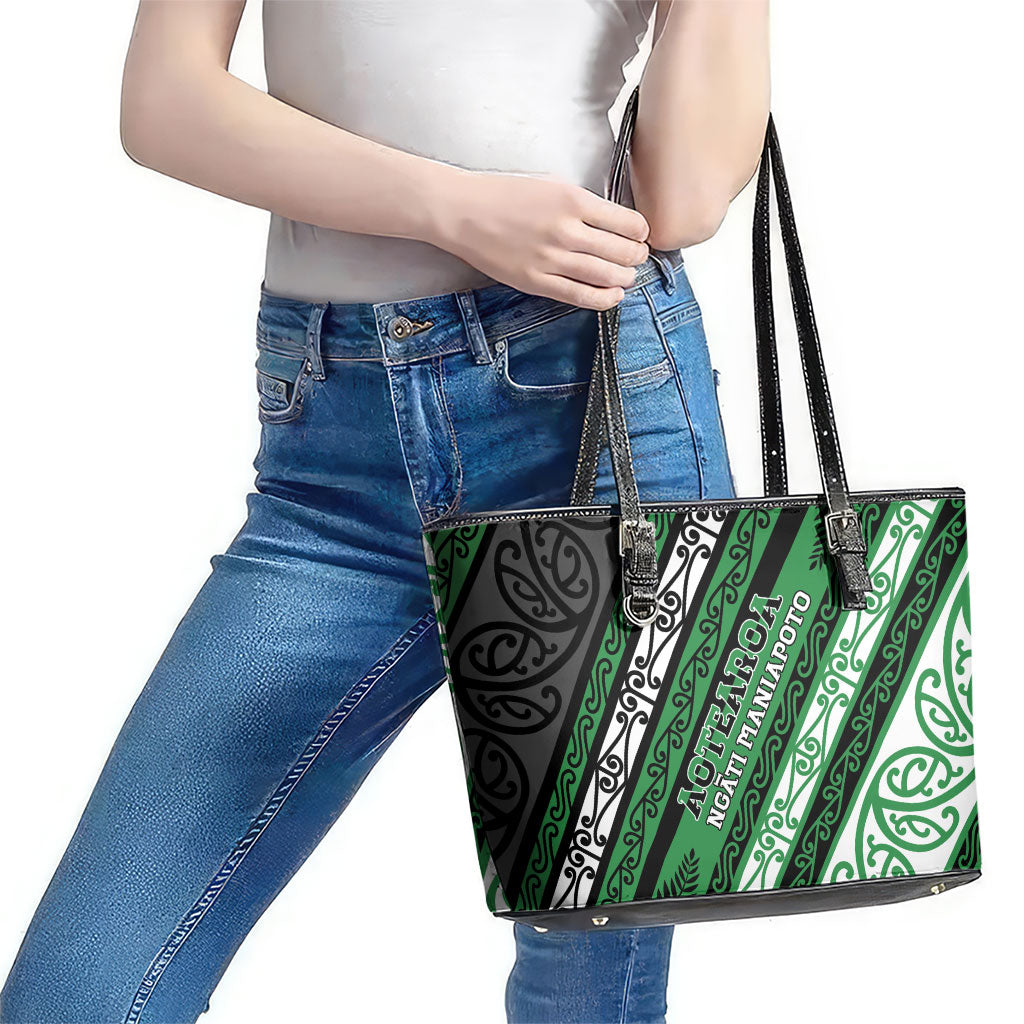 Aotearoa Ngati Maniapoto Leather Tote Bag New Zealand Maori Tribal Fern Pattern