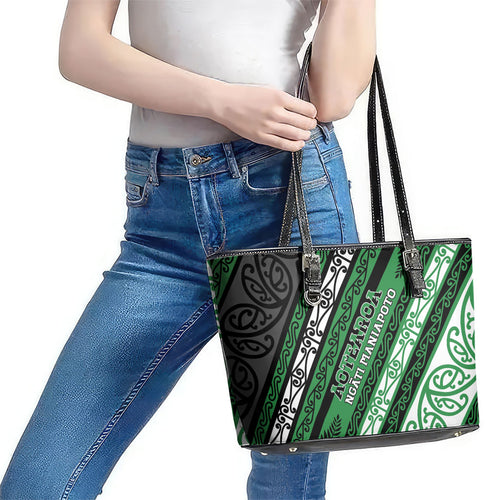 Aotearoa Ngati Maniapoto Leather Tote Bag New Zealand Maori Tribal Fern Pattern