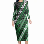 Personalised Aotearoa Ngati Maniapoto Long Sleeve Bodycon Dress New Zealand Maori Tribal Fern Pattern