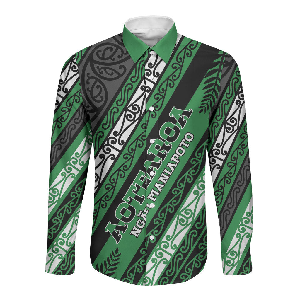 Personalised Aotearoa Ngati Maniapoto Long Sleeve Button Shirt New Zealand Maori Tribal Fern Pattern