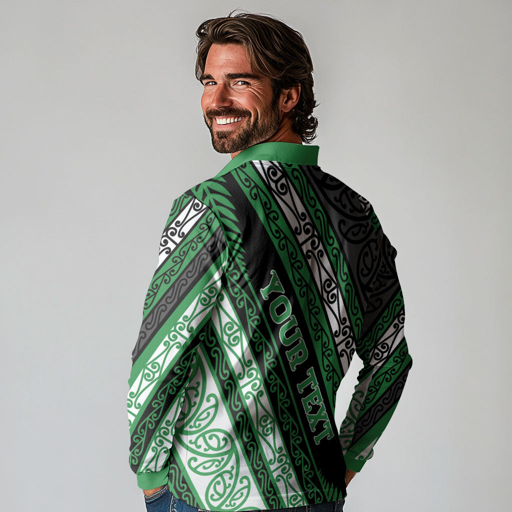 Personalised Aotearoa Ngati Maniapoto Long Sleeve Polo Shirt New Zealand Maori Tribal Fern Pattern