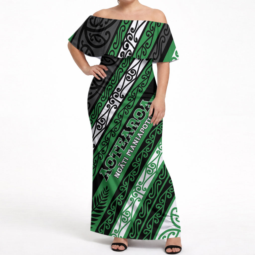Personalised Aotearoa Ngati Maniapoto Off Shoulder Maxi Dress New Zealand Maori Tribal Fern Pattern