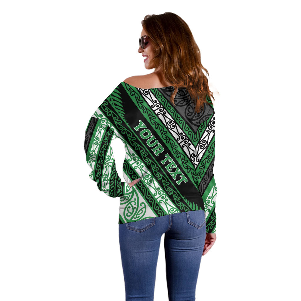 Personalised Aotearoa Ngati Maniapoto Off Shoulder Sweater New Zealand Maori Tribal Fern Pattern