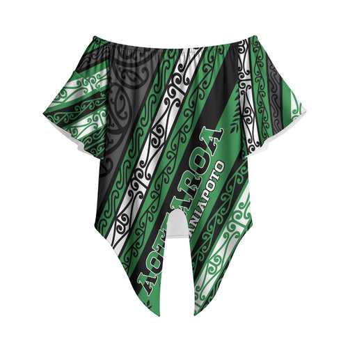 Personalised Aotearoa Ngati Maniapoto Off Shoulder Wrap Waist Top New Zealand Maori Tribal Fern Pattern