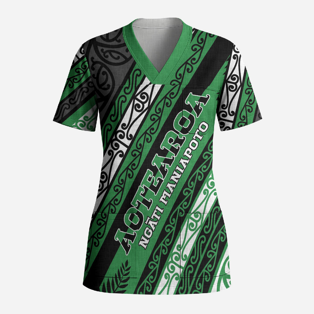 Personalised Aotearoa Ngati Maniapoto Scrub Top New Zealand Maori Tribal Fern Pattern