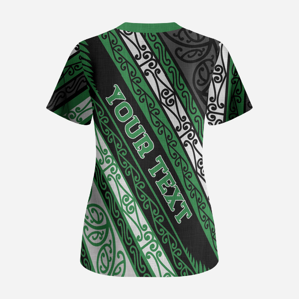 Personalised Aotearoa Ngati Maniapoto Scrub Top New Zealand Maori Tribal Fern Pattern