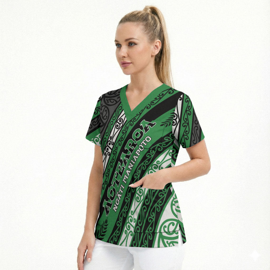 Personalised Aotearoa Ngati Maniapoto Scrub Top New Zealand Maori Tribal Fern Pattern