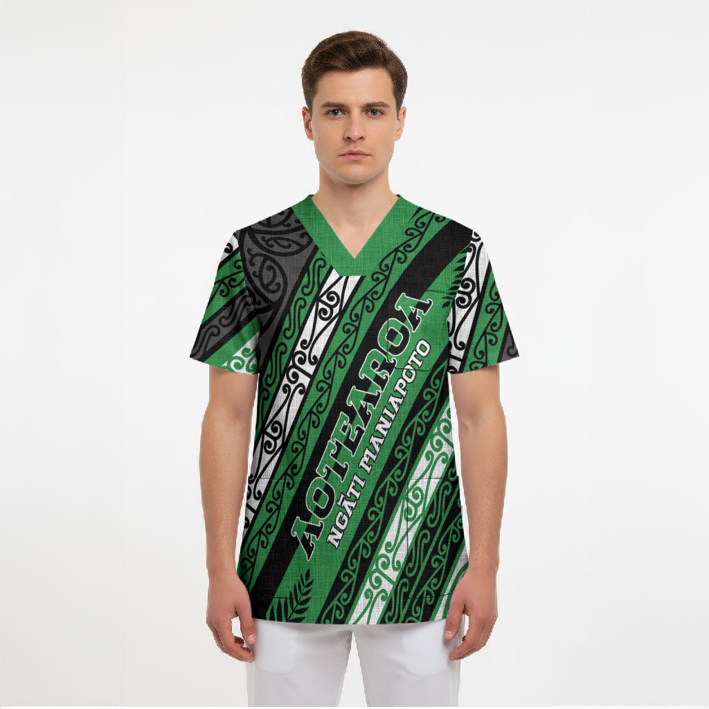 Personalised Aotearoa Ngati Maniapoto Scrub Top New Zealand Maori Tribal Fern Pattern