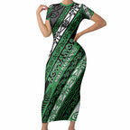 Personalised Aotearoa Ngati Maniapoto Short Sleeve Bodycon Dress New Zealand Maori Tribal Fern Pattern