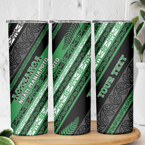 Personalised Aotearoa Ngati Maniapoto Skinny Tumbler New Zealand Maori Tribal Fern Pattern
