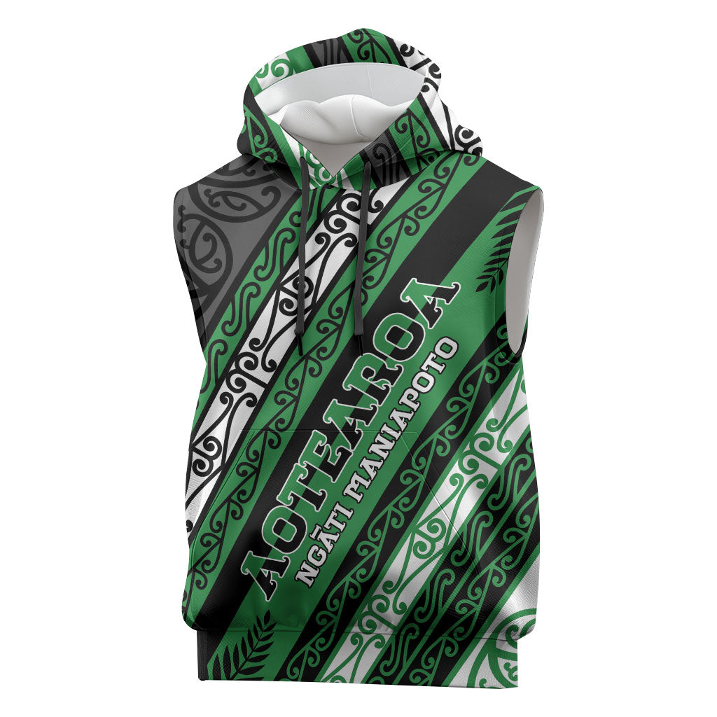 Personalised Aotearoa Ngati Maniapoto Sleeveless Hoodie New Zealand Maori Tribal Fern Pattern