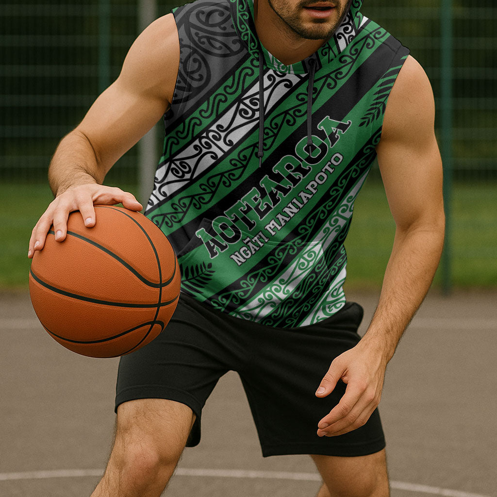 Personalised Aotearoa Ngati Maniapoto Sleeveless Hoodie New Zealand Maori Tribal Fern Pattern