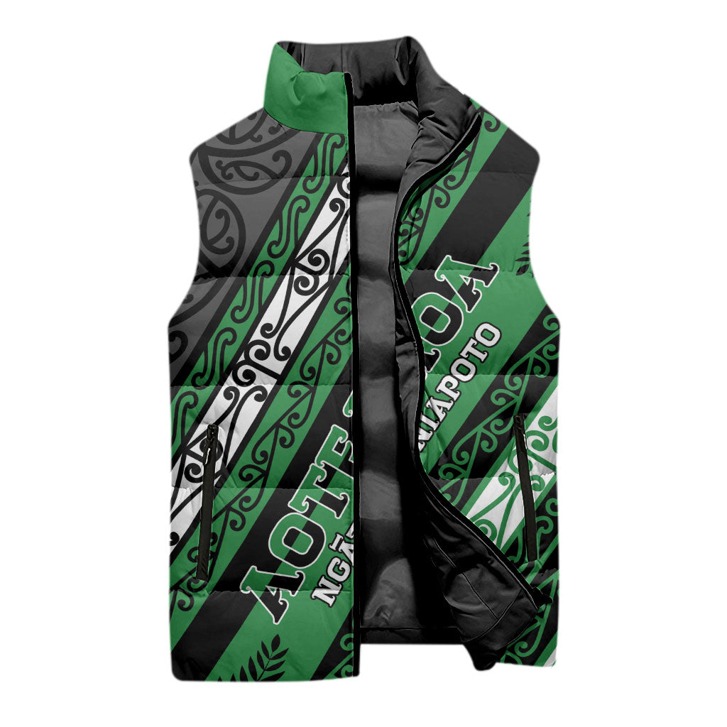 Personalised Aotearoa Ngati Maniapoto Sleeveless Puffer Jacket New Zealand Maori Tribal Fern Pattern