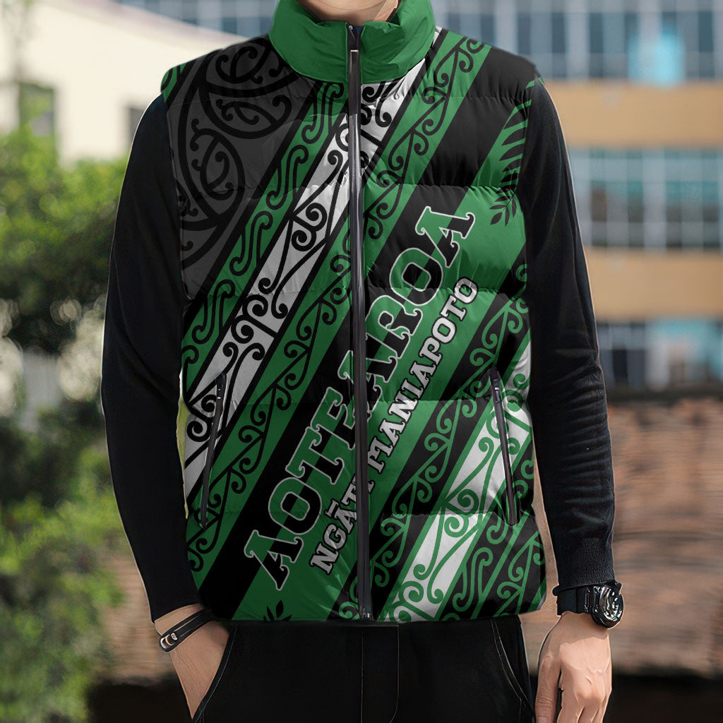 Personalised Aotearoa Ngati Maniapoto Sleeveless Puffer Jacket New Zealand Maori Tribal Fern Pattern
