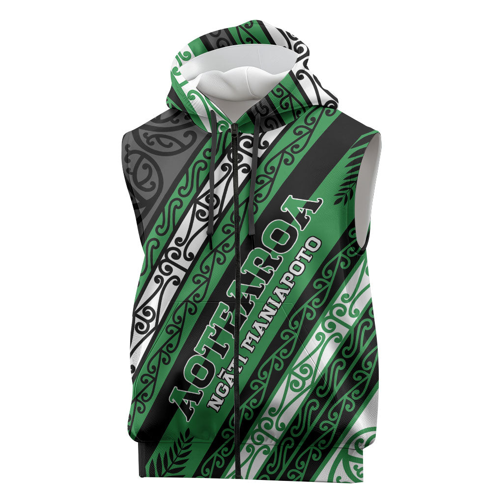 Personalised Aotearoa Ngati Maniapoto Sleeveless Zip Hoodie New Zealand Maori Tribal Fern Pattern