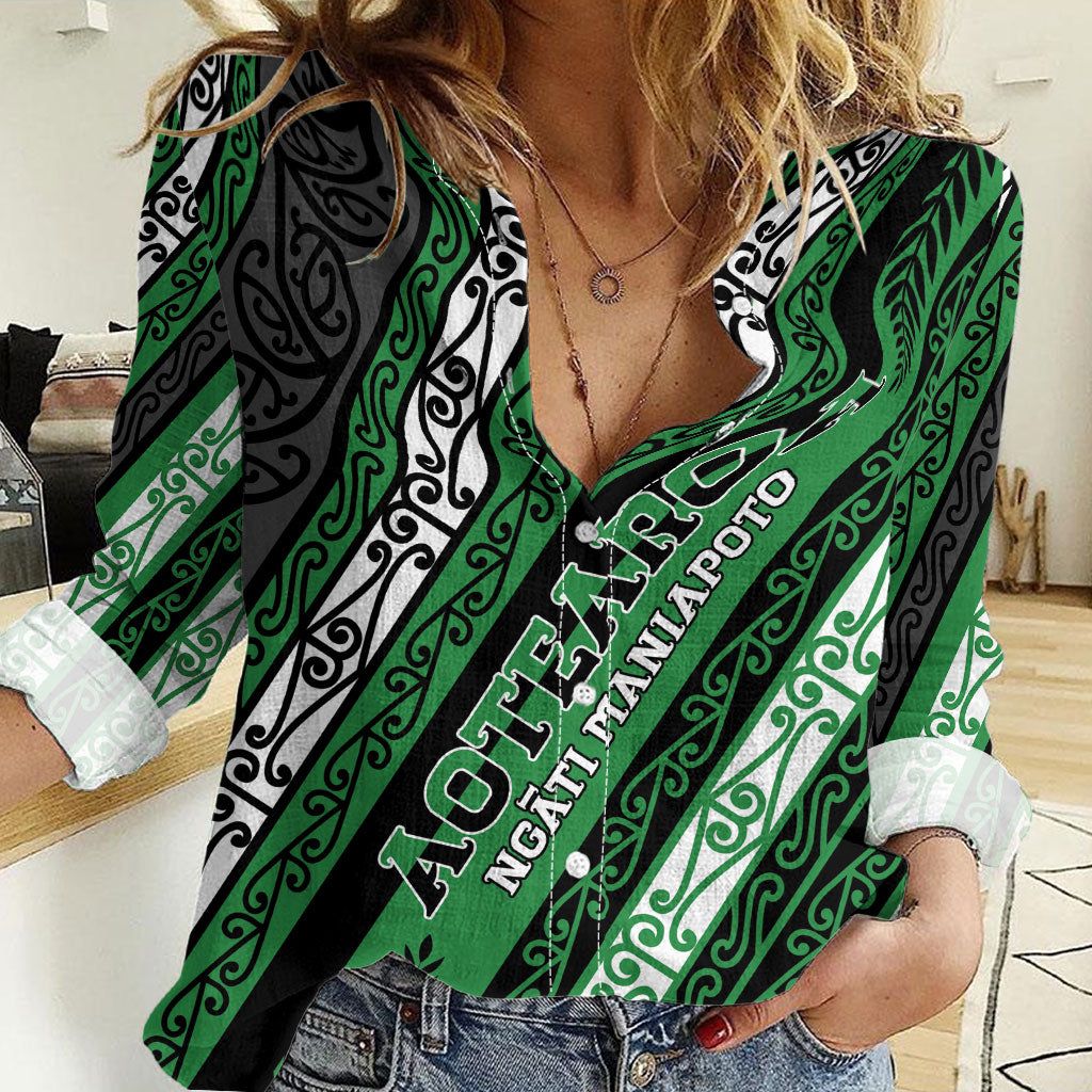 Personalised Aotearoa Ngati Maniapoto Women Casual Shirt New Zealand Maori Tribal Fern Pattern