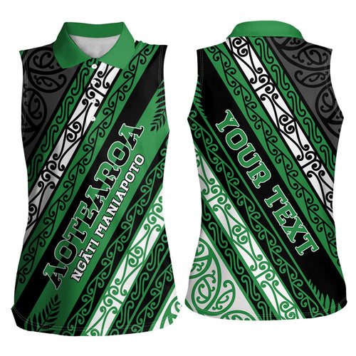 Personalised Aotearoa Ngati Maniapoto Women Sleeveless Polo Shirt New Zealand Maori Tribal Fern Pattern