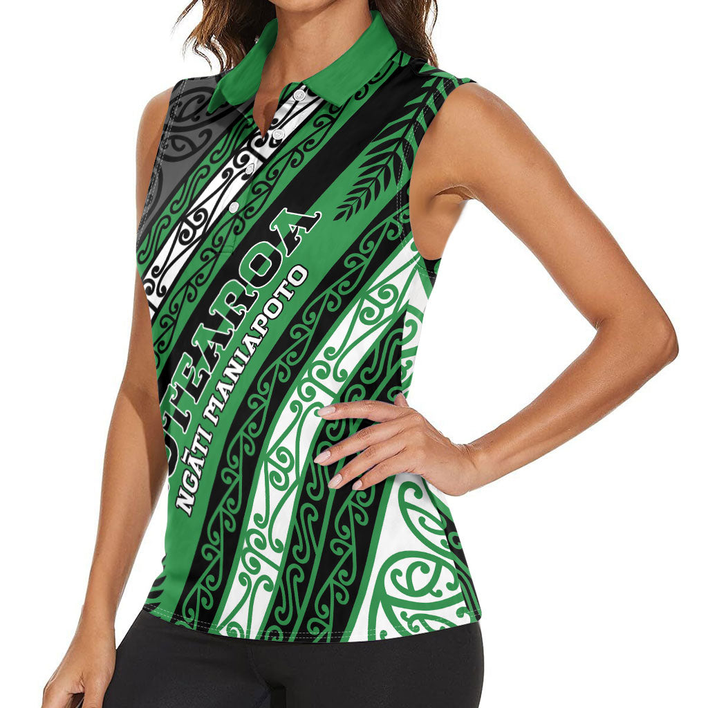 Personalised Aotearoa Ngati Maniapoto Women Sleeveless Polo Shirt New Zealand Maori Tribal Fern Pattern
