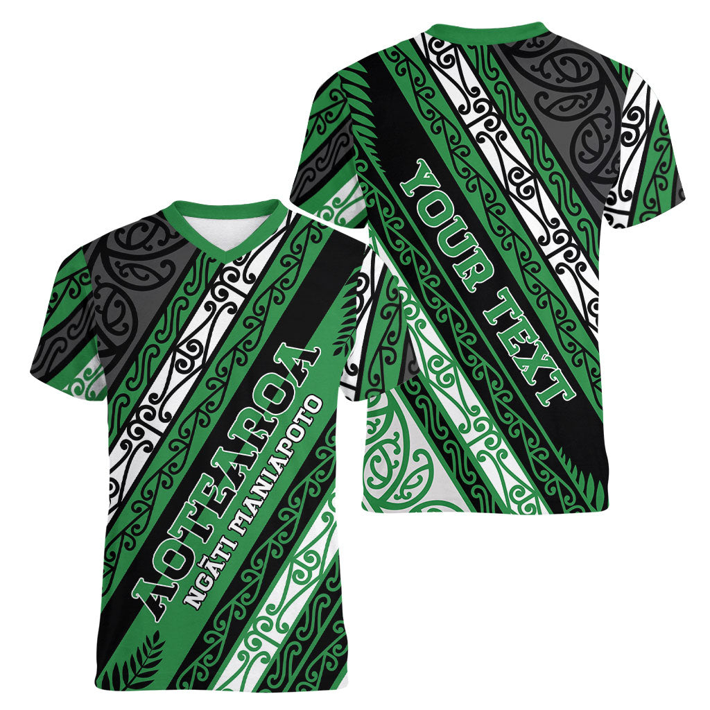Personalised Aotearoa Ngati Maniapoto Women V-Neck T-Shirt New Zealand Maori Tribal Fern Pattern