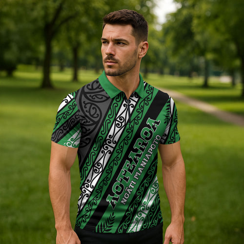 Personalised Aotearoa Ngati Maniapoto Zipper Polo Shirt New Zealand Maori Tribal Fern Pattern