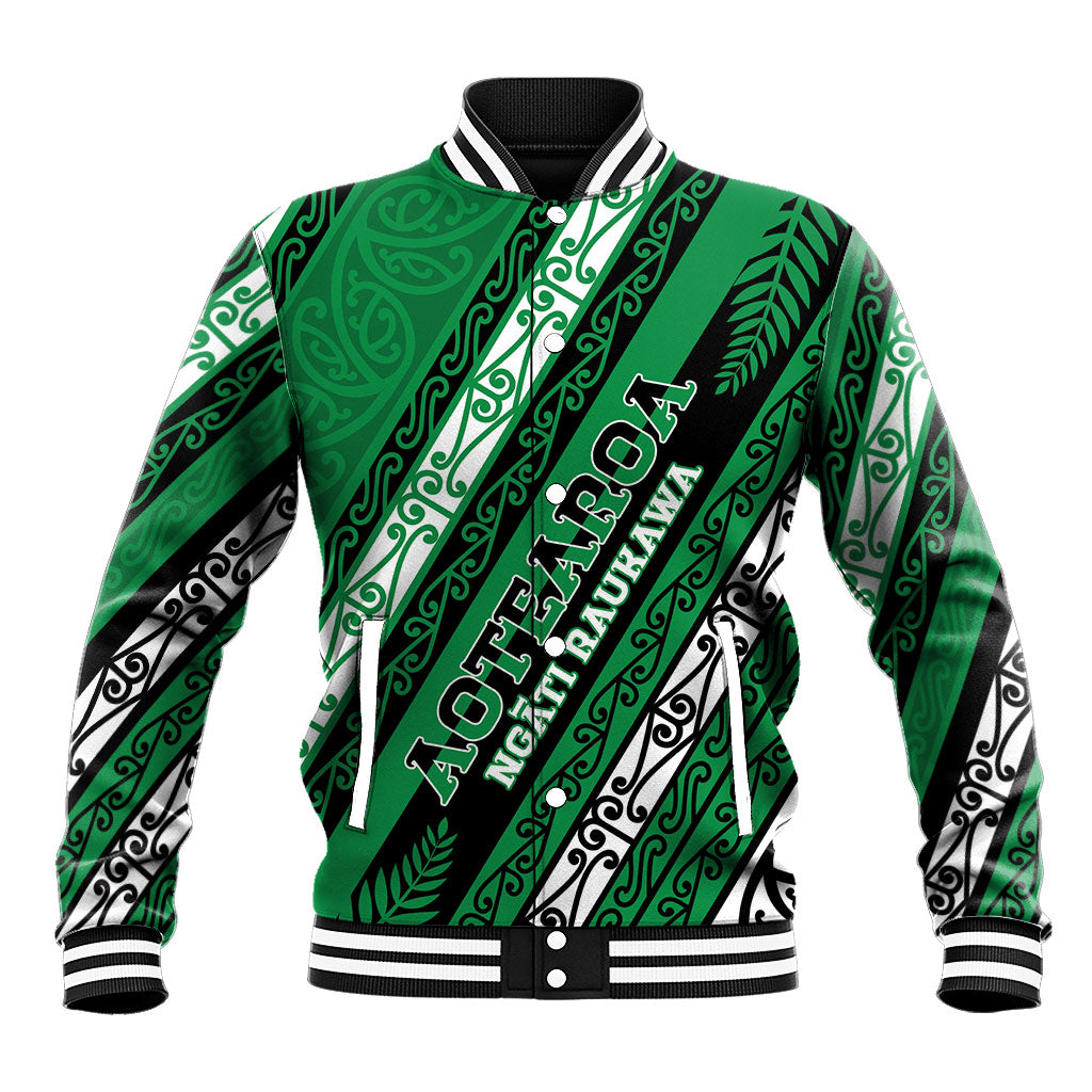Personalised Aotearoa Ngati Raukawa Baseball Jacket New Zealand Maori Tribal Fern Pattern