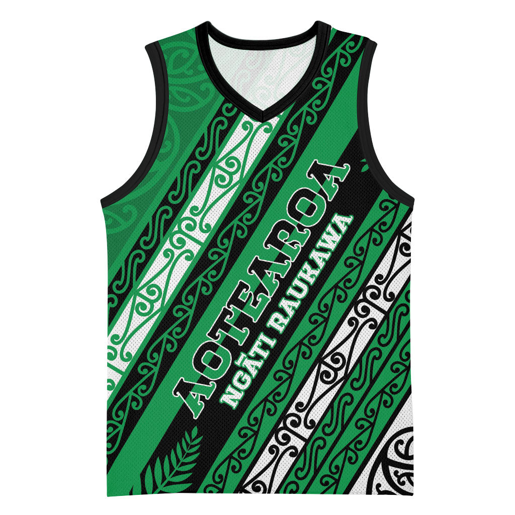Personalised Aotearoa Ngati Raukawa Basketball Jersey New Zealand Maori Tribal Fern Pattern