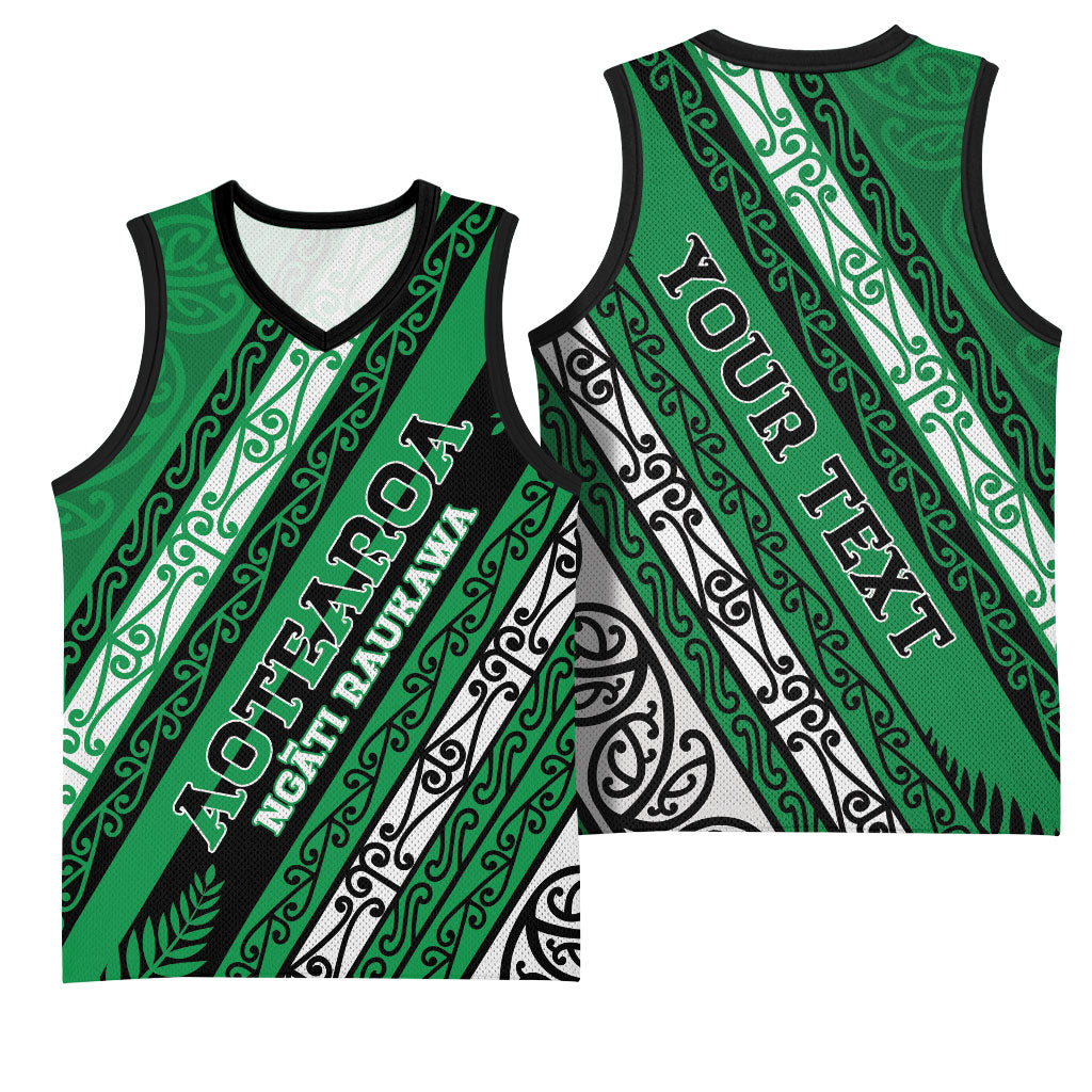 Personalised Aotearoa Ngati Raukawa Basketball Jersey New Zealand Maori Tribal Fern Pattern