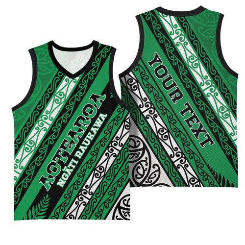 Personalised Aotearoa Ngati Raukawa Basketball Jersey New Zealand Maori Tribal Fern Pattern