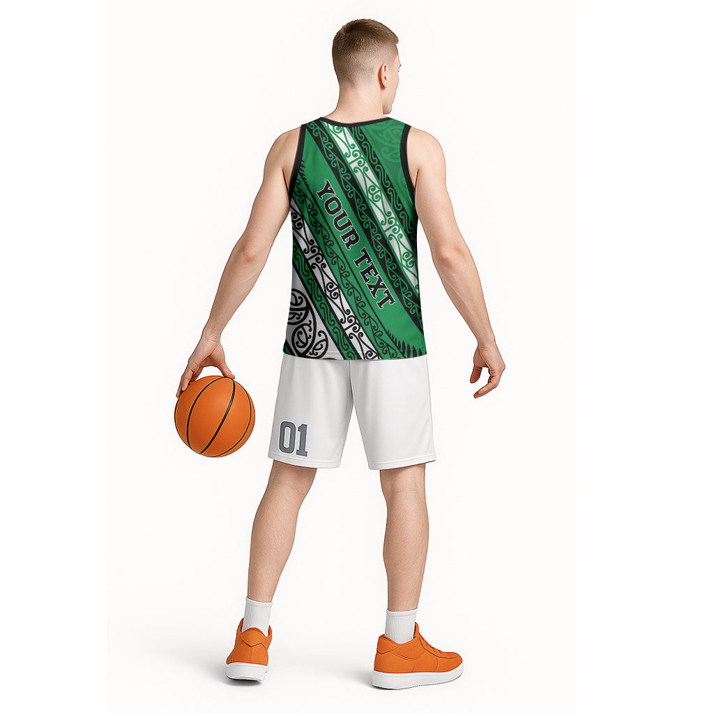 Personalised Aotearoa Ngati Raukawa Basketball Jersey New Zealand Maori Tribal Fern Pattern