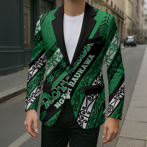 Personalised Aotearoa Ngati Raukawa Blazer New Zealand Maori Tribal Fern Pattern
