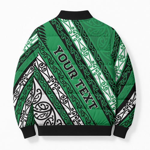 Personalised Aotearoa Ngati Raukawa Bomber Puffer Jacket New Zealand Maori Tribal Fern Pattern